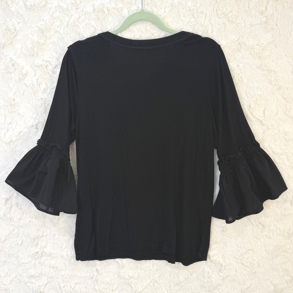Kobi Halperin Black Wichy Ruffle Bell Sleeve Crew Neck Top Women's M - Picture 2 of 9
